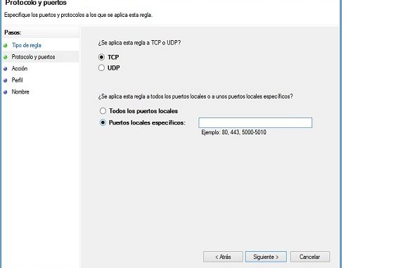 6 puertos y protocolos Figura 6. Abrir puertos y protocolos