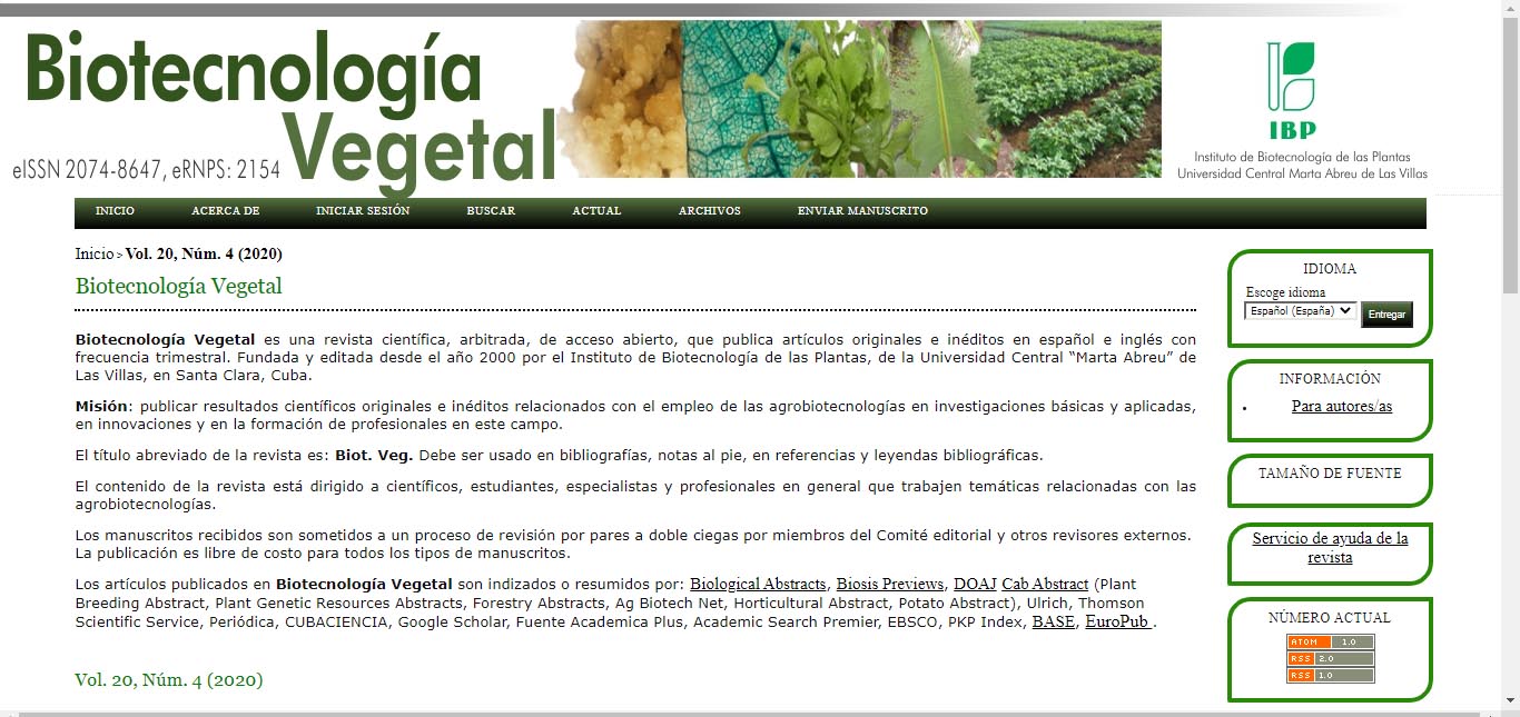 Revista Biotecnología Vegetal - #RevistaTino