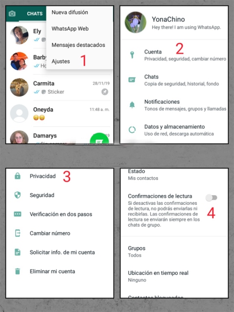 Pasos para desactivar la opción Visto en WhatsApp.- #RevistaTino