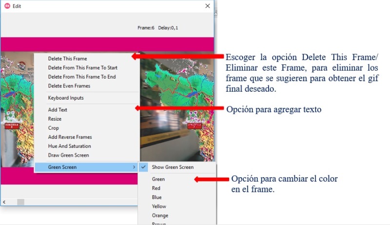 Opción «Delete This Frame» en GifCam.- #RevistaTino