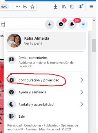 Fig. 1. Selecciona Configuración y privacidad en Cuenta de Facebook - #RevistaTino
