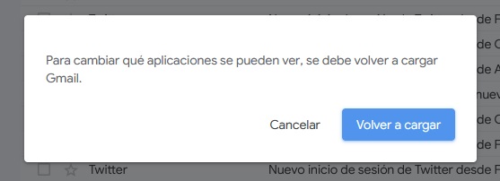 Fig. 4. Seleccionar el botón vover a cargar, de Chat mail personalizando su Gmail - #Revista Tino