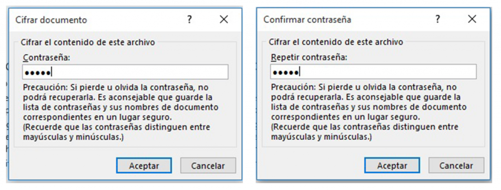 Fig. 2. y Fig. 3.  Ventana para poner la contraseña y luego verificarla - #Revista Tino 