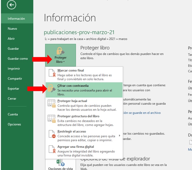 Fig. 1. Procedimientos para Proteger el libro para Asegurar archivos de Excel  - #RevistaTino