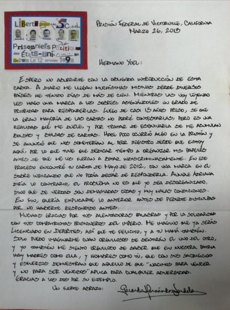Fig. 1. Carta enviada a Yoel por Gerardo  #RevistaTino
