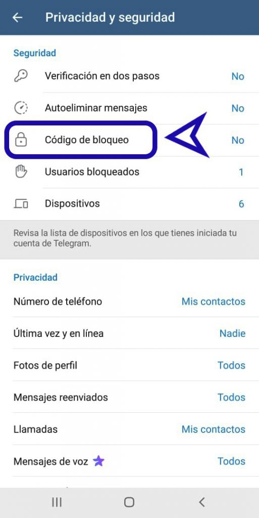 Fig. 1. Elegir código de bloqueo para bloquear Telegram #RevistaTino