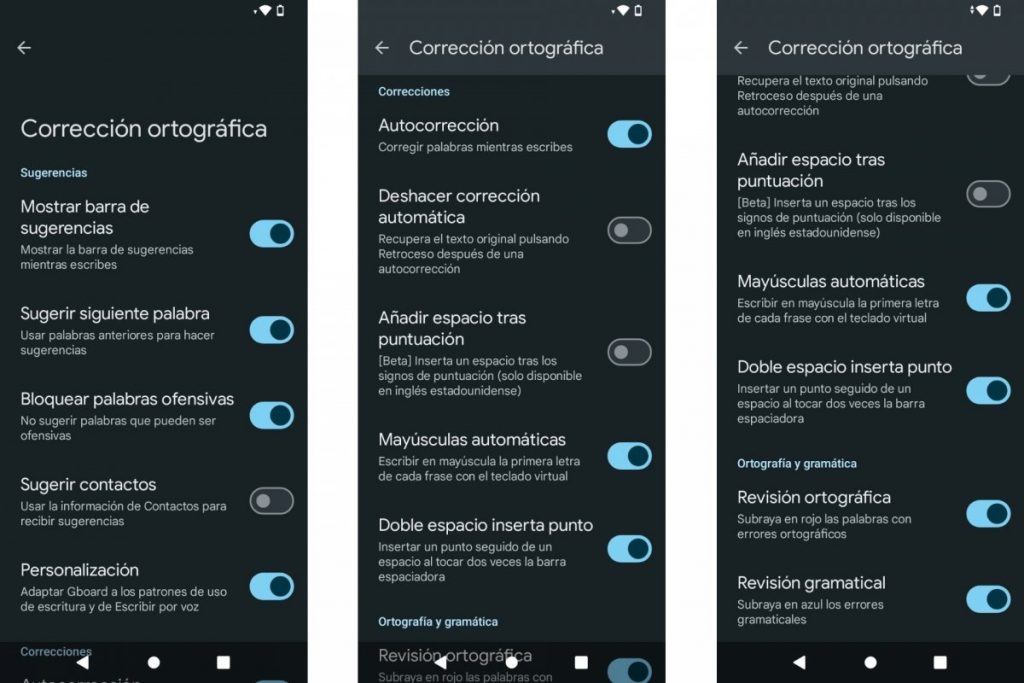 Fig. 1. Pasos para activar la corrección ortográfica