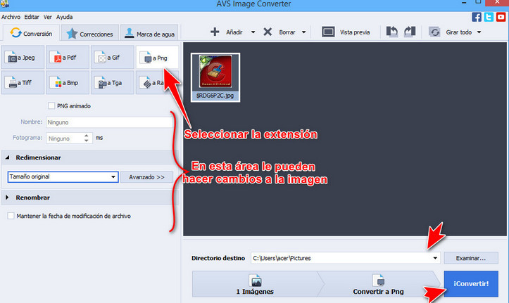 Fig. 2. Trabajo con el menú Conversión