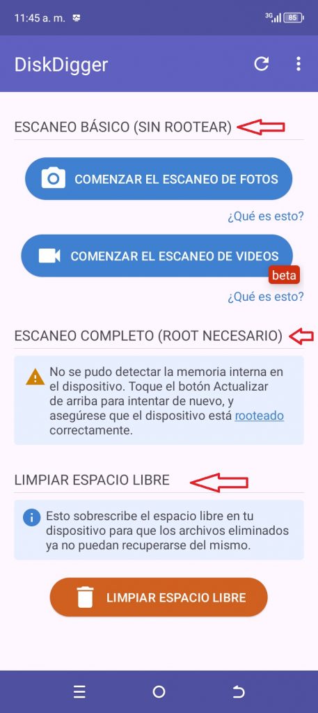 Fig. 1. Ofrece diferentes opciones. Seleccionar el escaneo básico