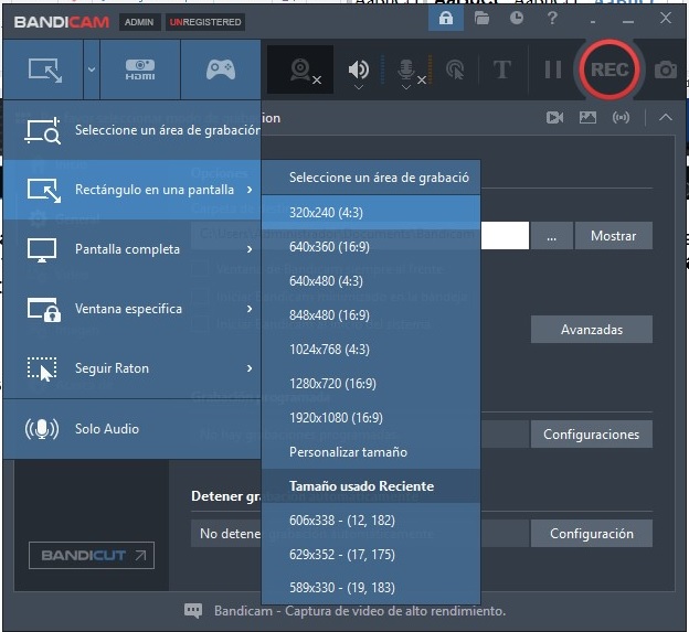 Fig. 2. Seleccione Rectángulo en una pantalla. #RevistaTino Bandicam