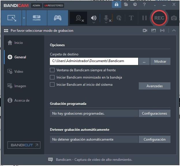 Fig. 3. En el menú izquierdo escoger la opción General. #RevistaTino Bandicam