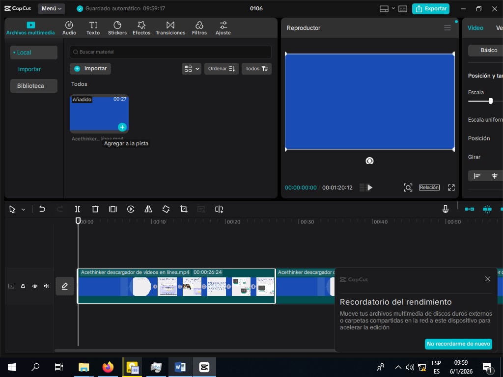 Fig. 2. Ventana de CapCut para editar detalles de un video